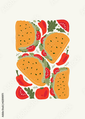 Wallpaper Mural Food abstract elements. Food and healsy composition. Modern trendy Matisse minimal style. Restaurant and kitchen poster, invite. Vector arrangements for greeting card or invitation design Torontodigital.ca