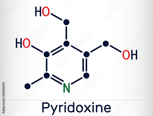 Pyridoxine molecule. It is form of vitamin B6. Skeletal chemical formula. Vector