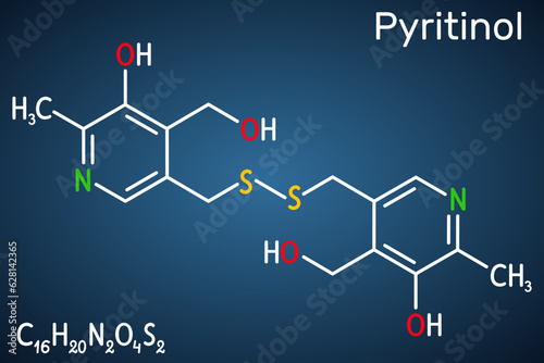 Сomponent of nootropic dietary supplements. Structural chemical formula on the dark blue background. Vector