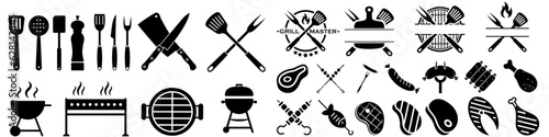 Canvas Print Grill master icon vector set