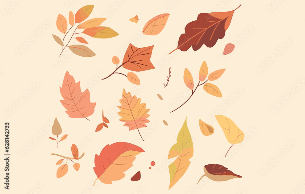 Autumn leaves set, Autumn design element , Autumn Leaves Flat illustration