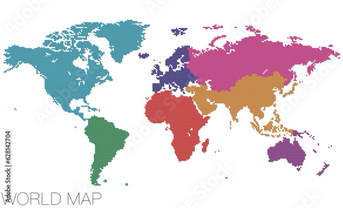 ドットの世界地図 アフリカ中心で地域分け 影付き_01