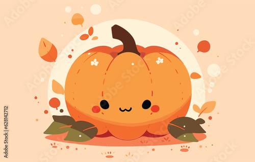 Pumpkins and leave illustration, cute pumkin and some fall leave flat illustration