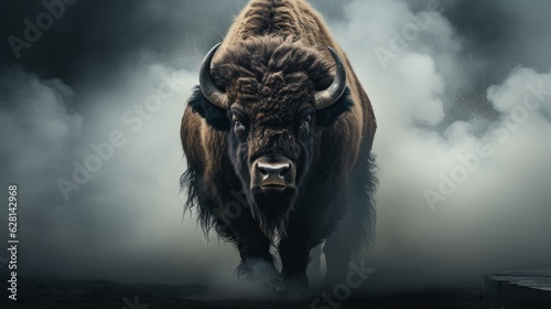 Fotografia the bison comes out of the fog