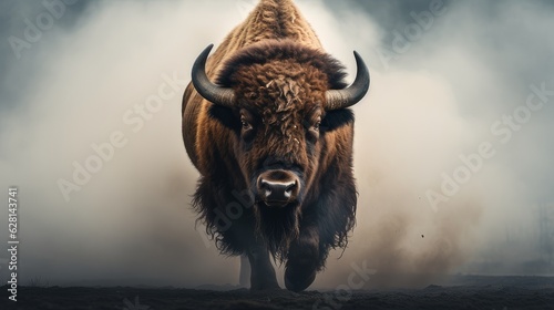 Obraz na plátne the bison comes out of the fog