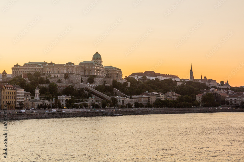 Evening view of Buda castle in Budapest, Hungary