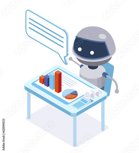 isometric illustration of  Artificial intelligence AI robot adviser