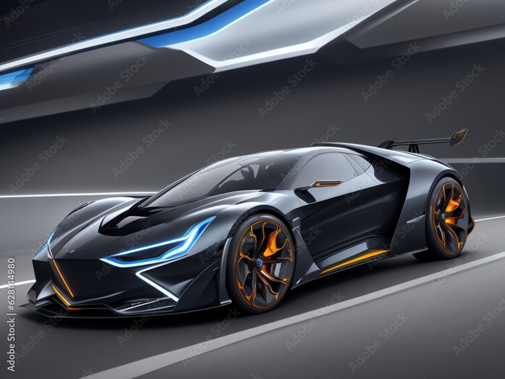 Obraz premium Step into the future of automotive innovation with our cutting-edge concept car. Embrace sleek design, electric propulsion, and AI-driven features - the future of mobility is here!