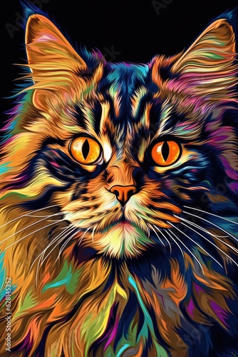 American Bobtail Himalayan cat psychedelic look. Generative AI