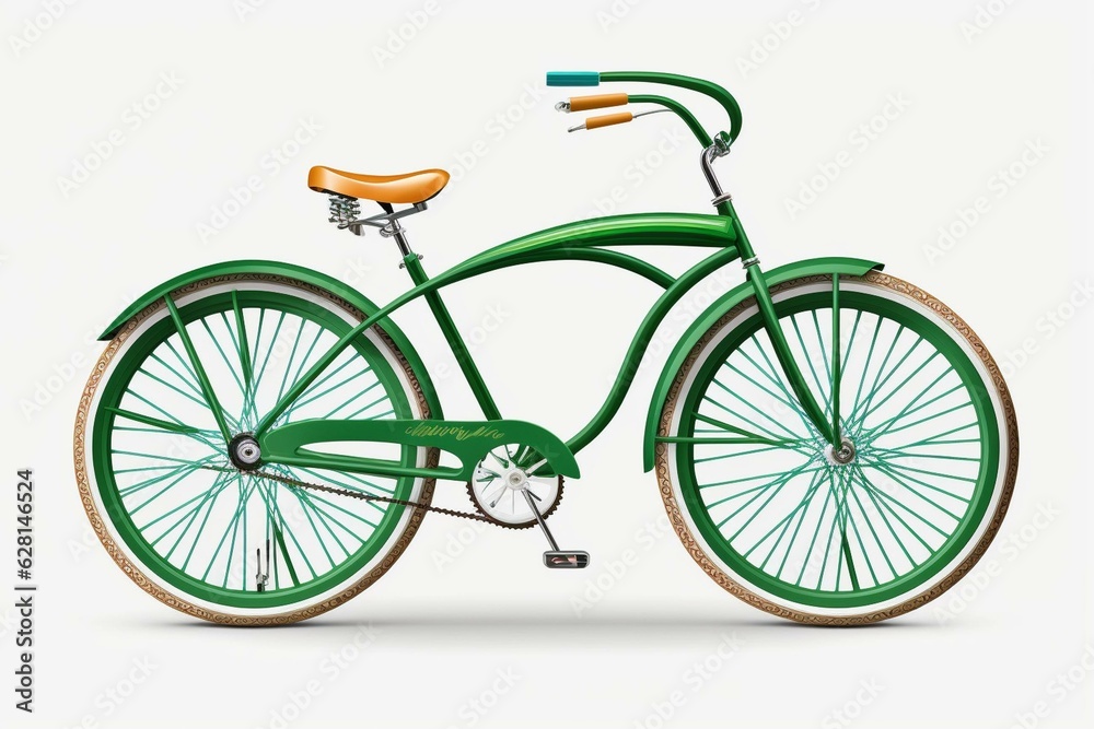 Green bicycle on a white background with transparent PNG format. Generative AI