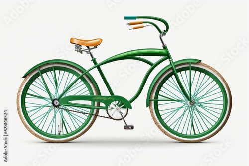 Green bicycle on a white background with transparent PNG format. Generative AI