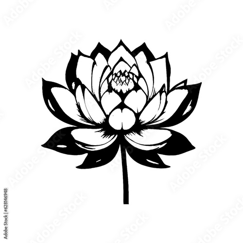 Lotus Flower Bud Black and White Linear Drawing Closeup Vector Illustration