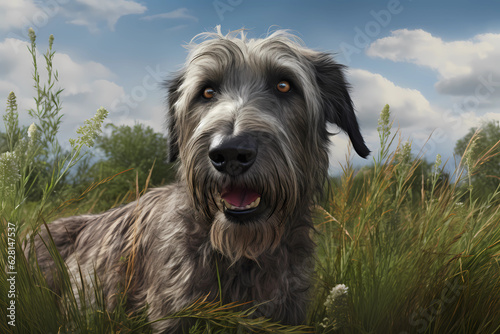 Irish Wolfhound - This ancient breed originated in Ireland and was used for hunting wolves & other large game. One of the tallest dog breeds, standing over 3 feet tall at the shoulder (Generative AI)
