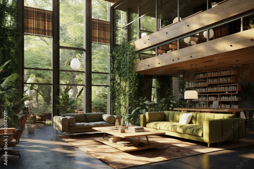 Concept of sustainability in the architecture and interior design industry, valuing the use of ecological materials and sustainable construction practices, Generative AI