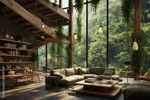 Concept of sustainability in the architecture and interior design industry  valuing the use of ecological materials and sustainable construction practices  Generative AI