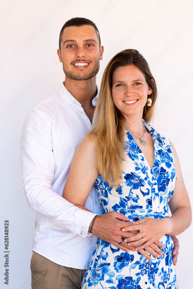 Happy couple over white background. Happy couple over white background.