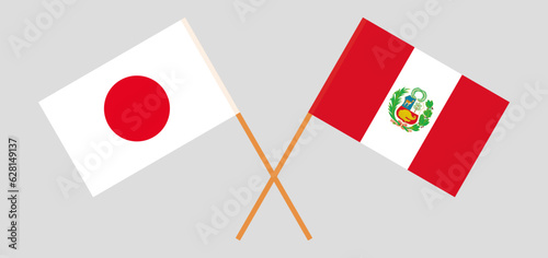 Crossed flags of Japan and Peru. Official colors. Correct proportion