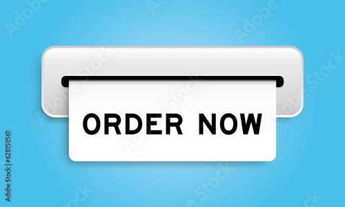 White coupon banner with word order now from machine on blue color background