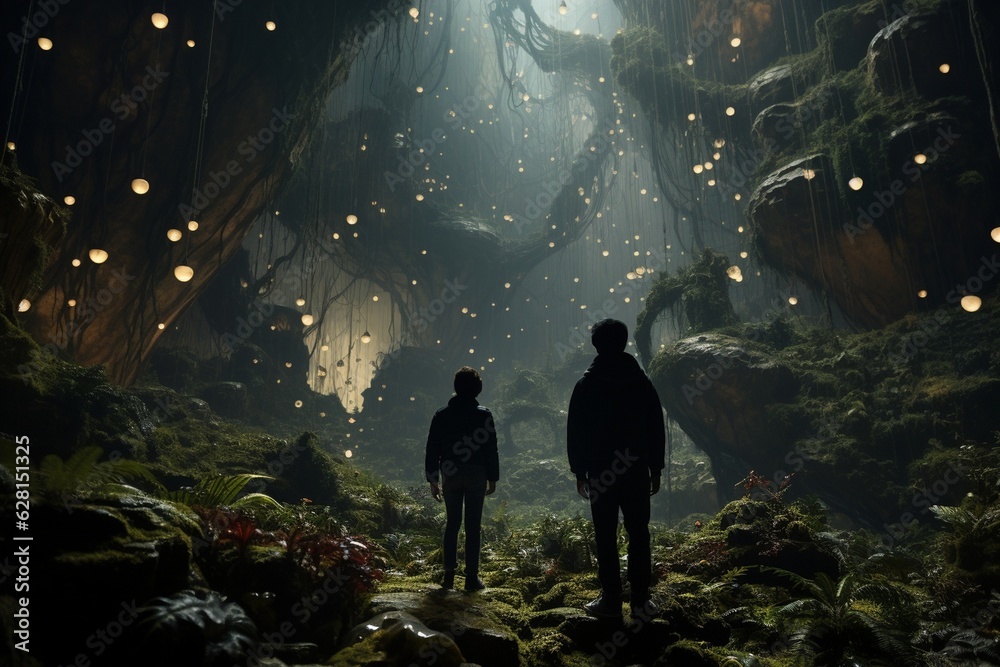Photograph of people exploring enchanted forests in the midst of ...