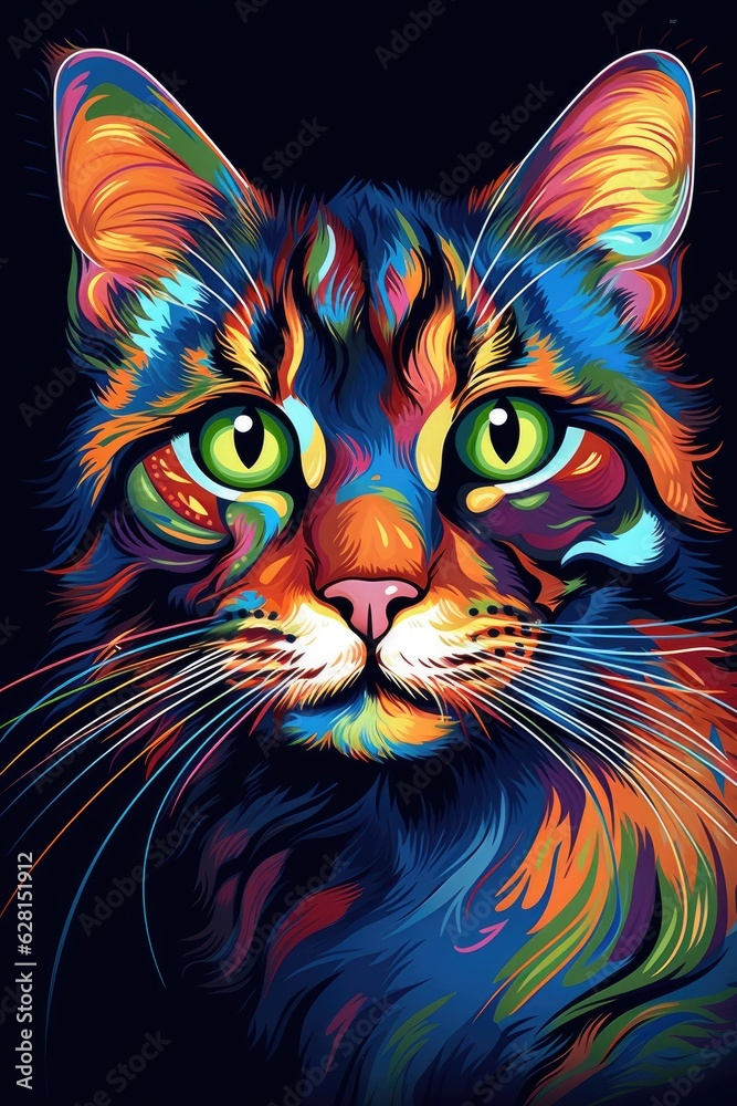 Bengal cat psychedelic look. Generative AI