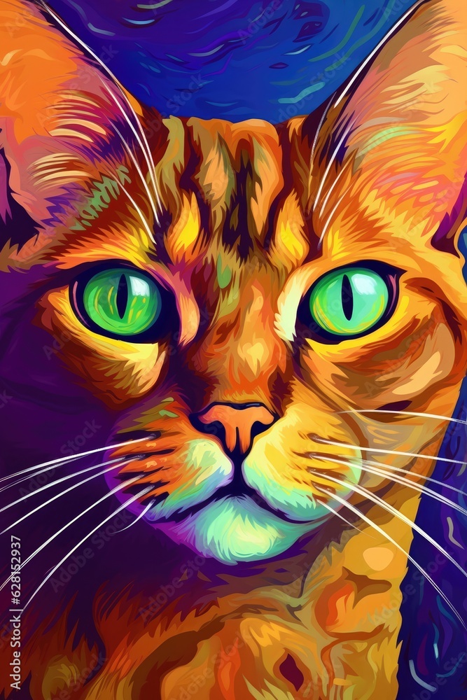 Chausie cat psychedelic look. Generative AI