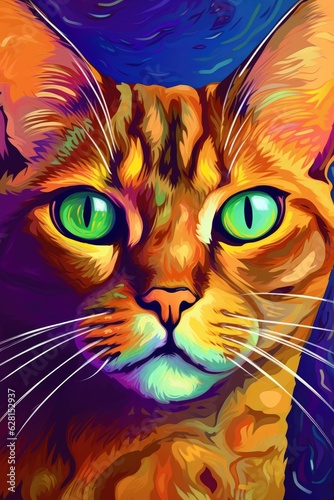 Chausie cat psychedelic look. Generative AI