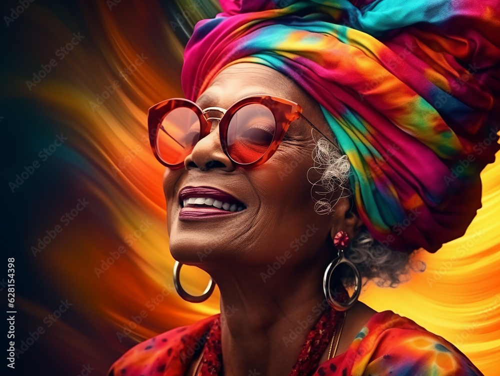 portrait of elegant old african woman on color background