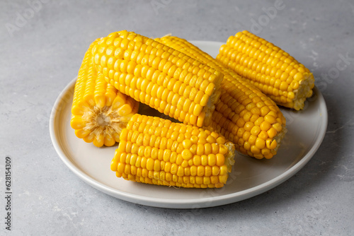 Sweet boiled corn, food con...
