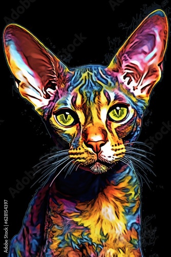 Cornish Rex Devon Rex cat psychedelic look. Generative AI © Razvan