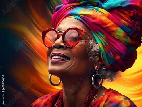 portrait of elegant old african woman on color background