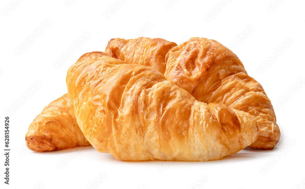 Three piece of croissant in stack isolated on white background with clipping path and shadow in png file format