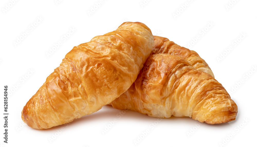 Three piece of croissant in stack isolated on white background with clipping path. and shadow in png file format Three piece of croissant in stack isolated on white background with clipping path. and shadow in png file format