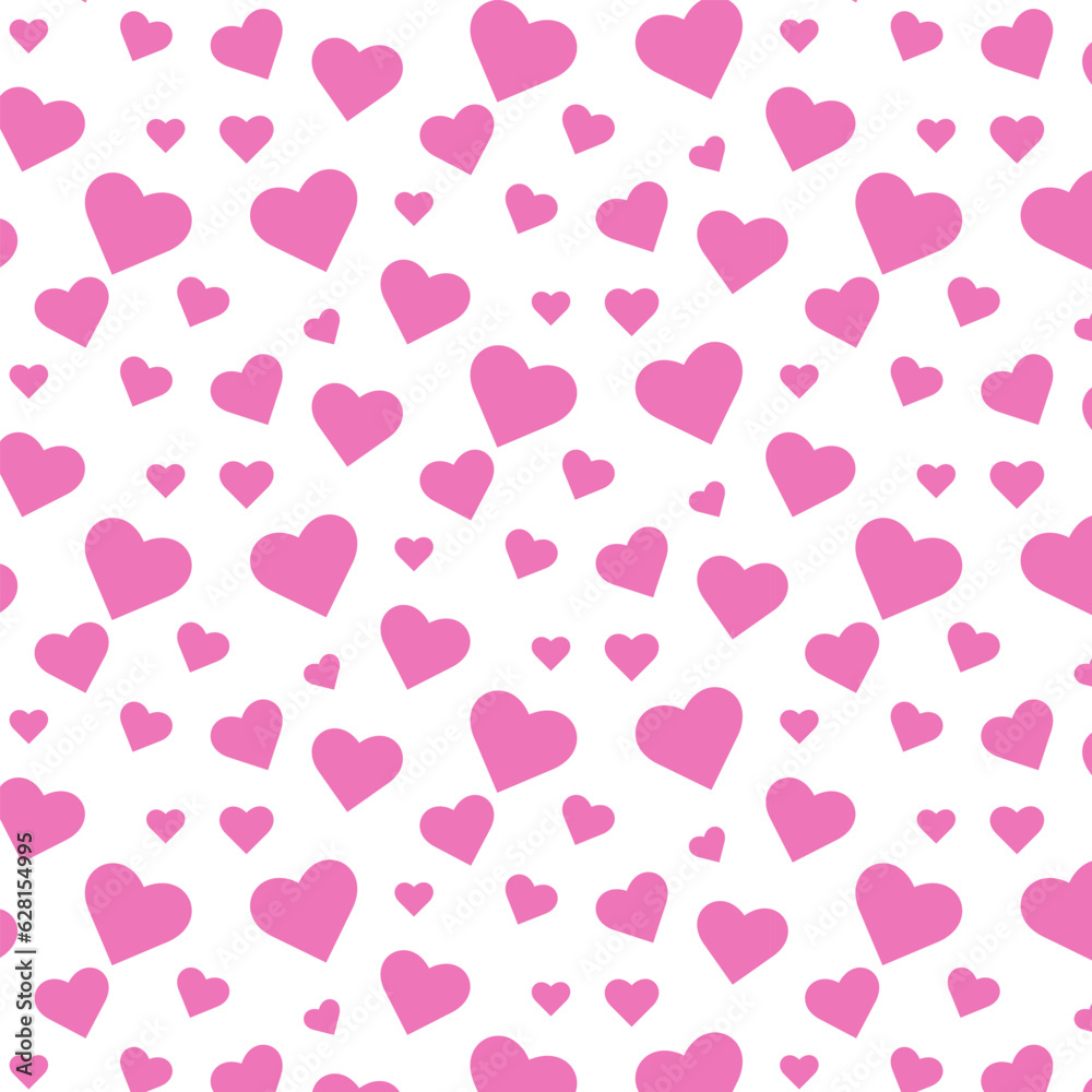 Seamless pattern pink hearts. Love Concept. Happy valentines day, women day holiday, dating invitation, wedding or marriage greeting card design. Vector romantic