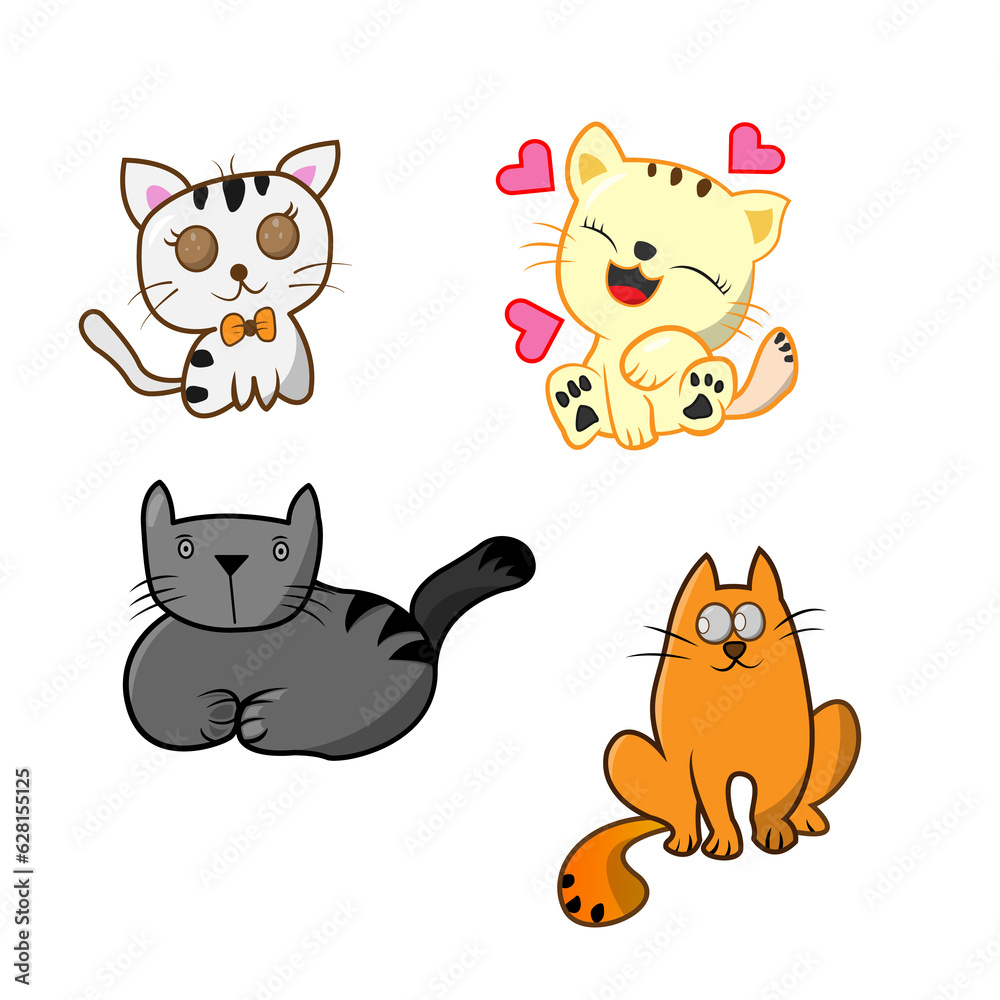 Four cats background image, isolated
