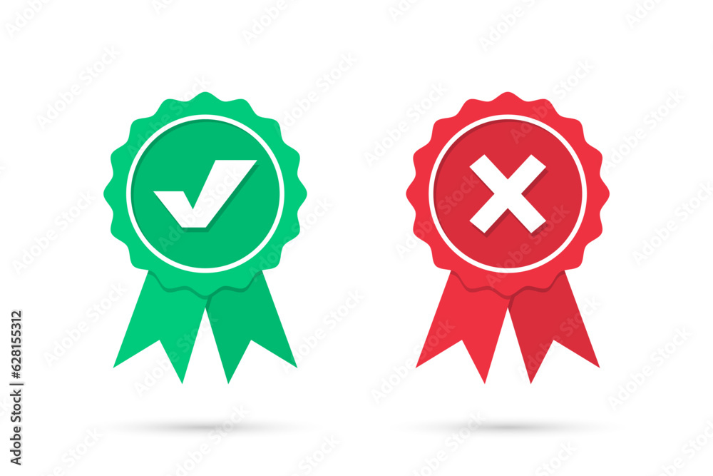 Check and cross medal in a flat design. Verification, approved medal collection Check and cross medal in a flat design. Verification, approved medal collection