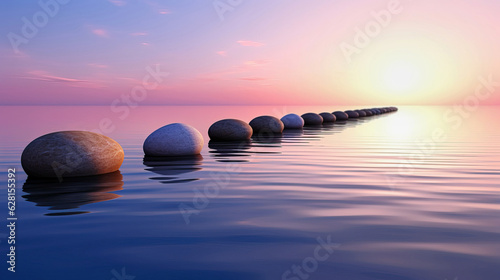 Beautiful Landscape of Stones in the Lake at sunrise