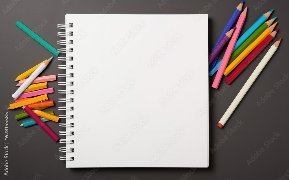 Top view of white clip pad with school supplies. AI Generated Images