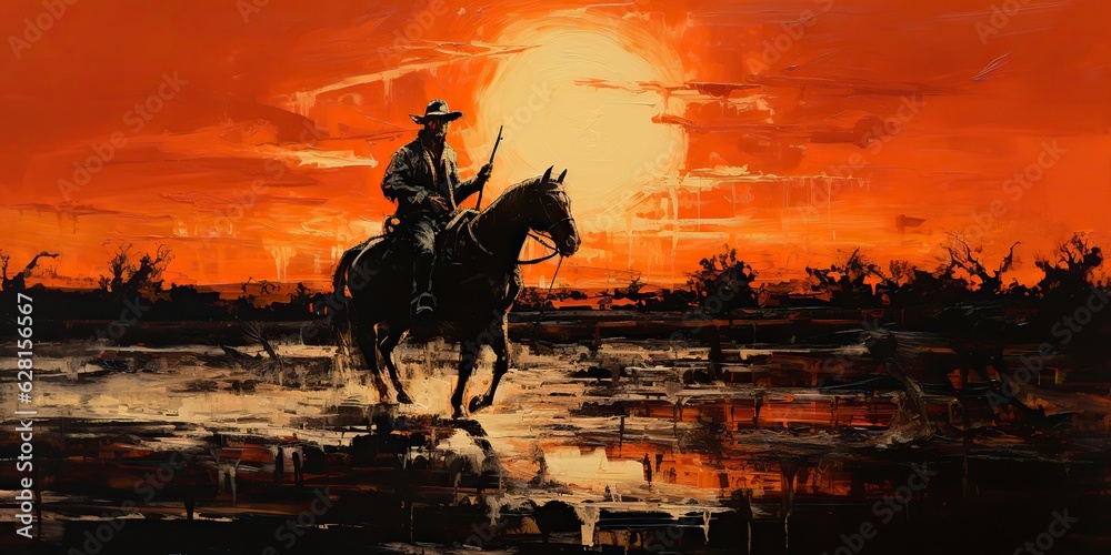 AI Generated. AI Generative. Western cowboy desert horse countryside landscape background. Adventure desert mountain scene. Graphic Art