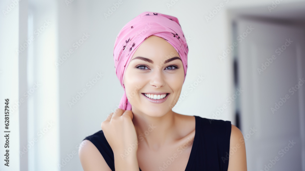 Young woman battling cancer and wearing a headscarf. Young woman battling cancer and wearing a headscarf.