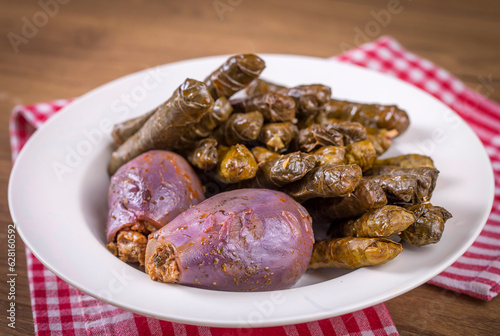 Traditional delicious Turkish foods; stuffed leaves (Yaprak sarmasi, patlican dolma)
