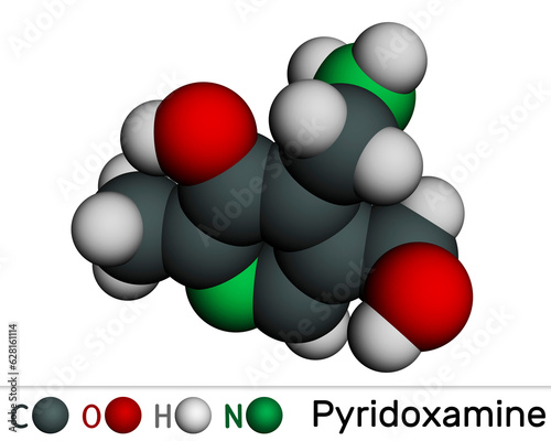 Pyridoxamine molecule. It is form of vitamin B6. Molecular model. 3D rendering photo