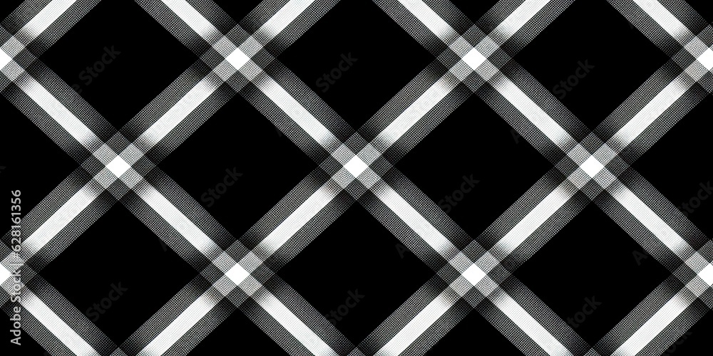 Seamless simple plaid gingham checker pattern. Tileable black and white tartan textile background. Trendy picnic or lumberjack menswear motif, ideal for flannel shirt, scarf, blanket, or towel