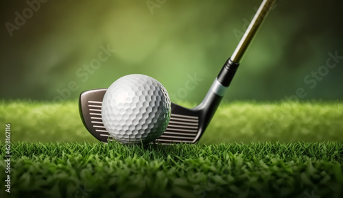 A poised golf club, ready to strike a pristine golf ball, anticipating the shot