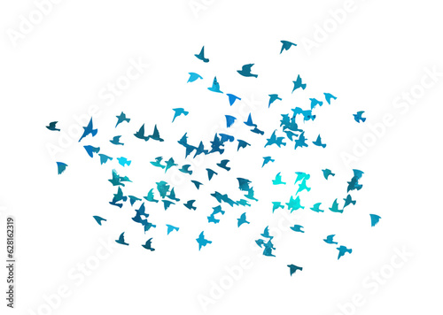 A flock of blue watercolor flying birds. Free birds abstraction Vector illustration