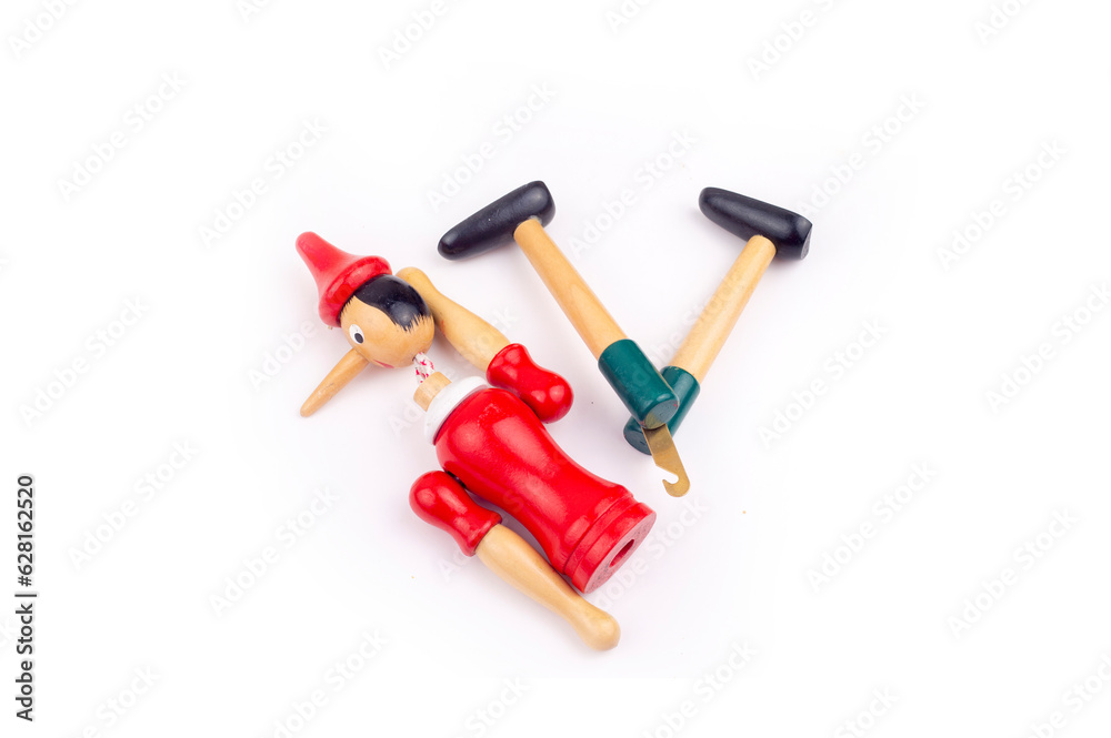 Toy Puppet Broken Pinocchio on White Background