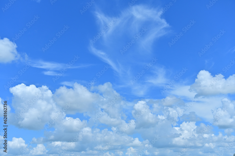 Fototapeta premium Blue gradient clouds, beauty in summer, soft white background with clear clouds in calm sunlight, bright winter weather, bright turquoise landscape during daytime. Sky view. Spring. Sky background.