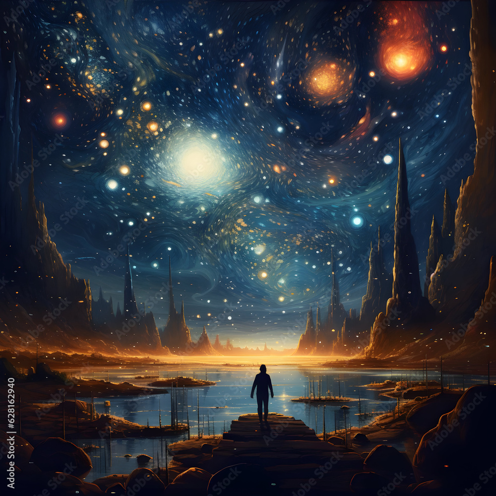 galaxy night in the city - Generative AI galaxy night in the city - Generative AI