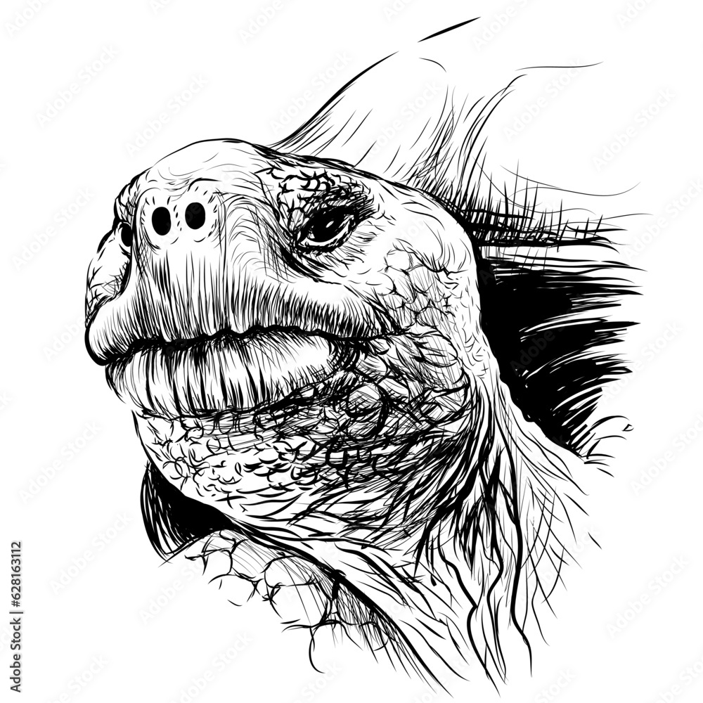 The Galapagos turtle. Graphic portrait of a giant turtle in sketch