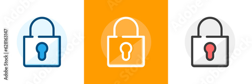 Padlock icon in three colors. 768 x 768 pixel perfect scalable to 384px, 192px, 96px, 48px etc... Outline editable vector stroke