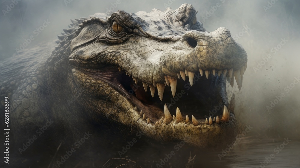 Obraz premium alligator coming out of the fog